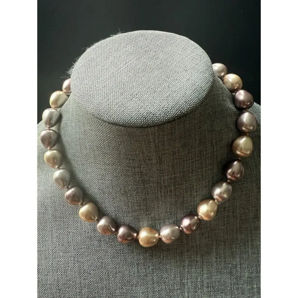 Vintage Chunky Faux Pearl Bead Choker Collar Necklace Beige 19” Cocktail Wedding